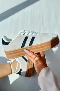 Sneakersy Damskie Na Platformie Beżowo-Czarne Egelia