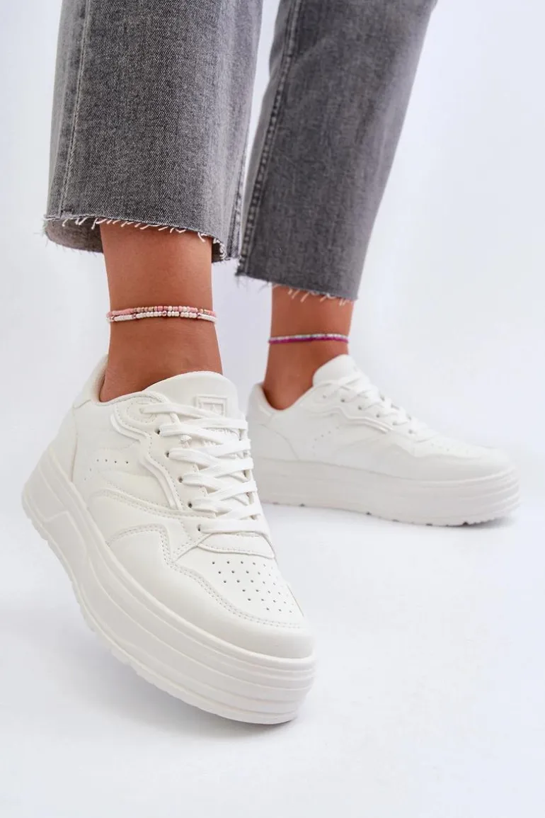 Sneakersy Damskie Na Platformie Białe Axivana