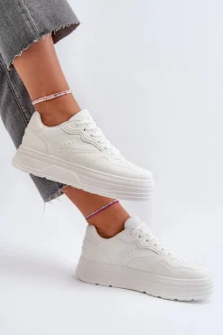 Sneakersy Damskie Na Platformie Białe Axivana