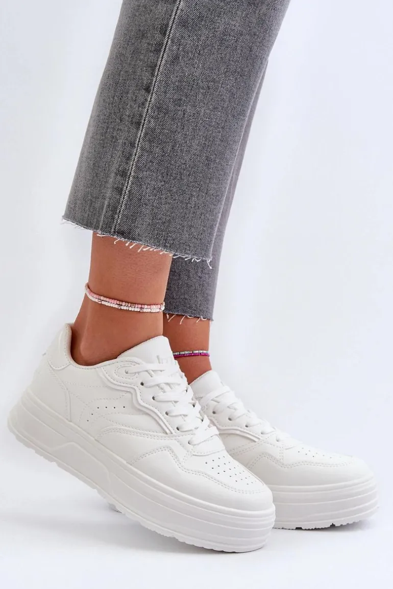 Sneakersy Damskie Na Platformie Białe Axivana