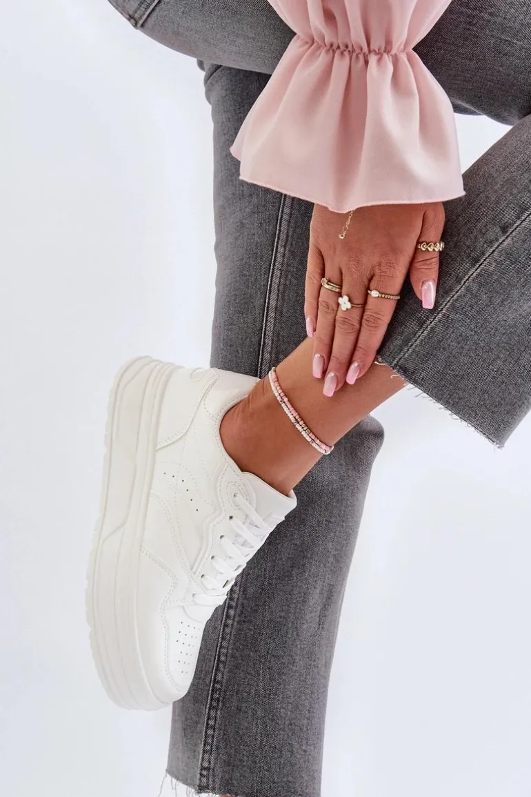 Sneakersy Damskie Na Platformie Białe Axivana