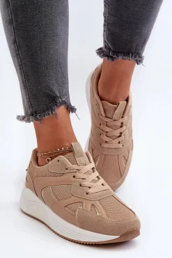 Sneakersy Damskie Na Platformie Brązowe Lenivia