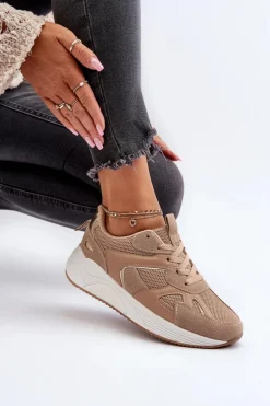Sneakersy Damskie Na Platformie Brązowe Lenivia