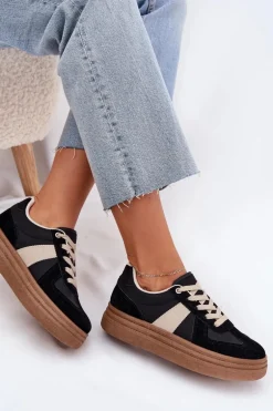 Sneakersy Damskie Na Platformie Czarne Dovina