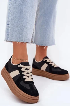 Sneakersy Damskie Na Platformie Czarne Dovina