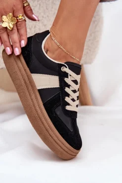 Sneakersy Damskie Na Platformie Czarne Dovina