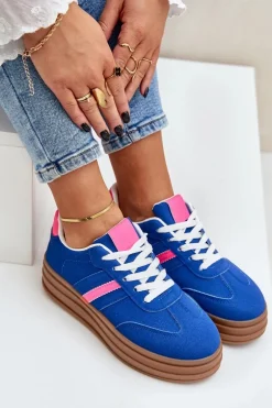 Sneakersy Damskie Na Platformie Granatowe Dravinnia