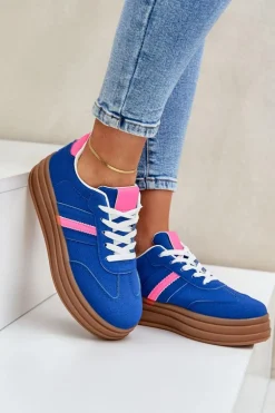Sneakersy Damskie Na Platformie Granatowe Dravinnia