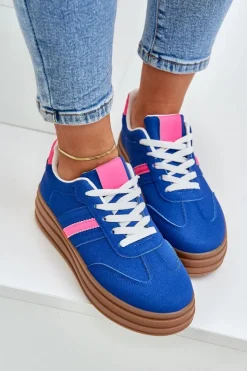 Sneakersy Damskie Na Platformie Granatowe Dravinnia