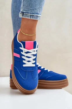 Sneakersy Damskie Na Platformie Granatowe Dravinnia