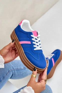 Sneakersy Damskie Na Platformie Granatowe Dravinnia