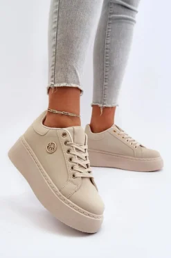 Sneakersy Damskie Na Platformie Beżowe Eshen
