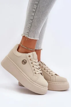 Sneakersy Damskie Na Platformie Beżowe Eshen