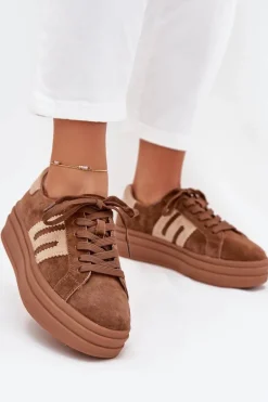 Sneakersy Damskie Na Platformie Z Naturalnego Zamszu Camel Eldira