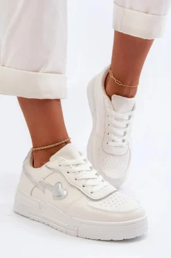 Sneakersy Damskie Na Platformie Białe Zeparine