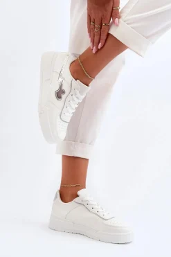 Sneakersy Damskie Na Platformie Białe Zeparine
