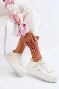 Sneakersy Damskie Na Platformie Białe Zeparine