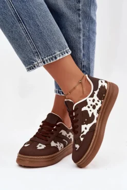 Sneakersy Damskie Na Platformie W Łaty Brązowe Denissa