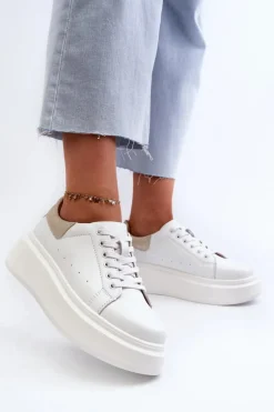 Sneakersy Damskie Na Platformie D&A LR568 Białe