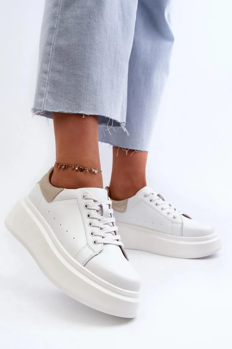 Sneakersy Damskie Na Platformie D&A LR568 Białe