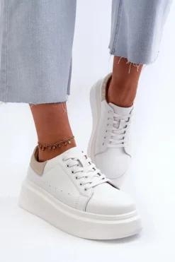 Sneakersy Damskie Na Platformie D&A LR568 Białe