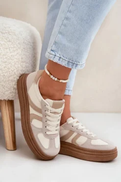 Sneakersy Damskie Na Platformie Ciemnobeżowe Lesida
