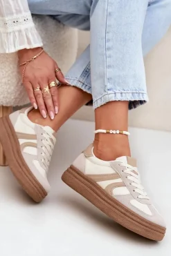 Sneakersy Damskie Na Platformie Ciemnobeżowe Lesida