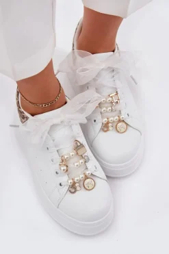 Sneakersy Damskie Na Platformie Z Przypinkami Białe Panterka Ocerdia
