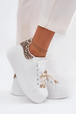 Sneakersy Damskie Na Platformie Z Przypinkami Białe Panterka Ocerdia
