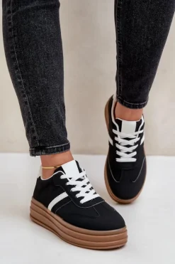 Sneakersy Damskie Na Platformie Czarne Dravinnia