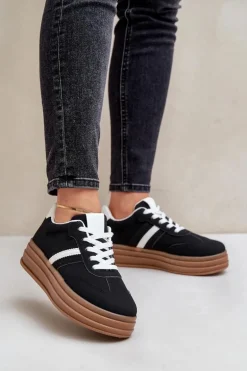 Sneakersy Damskie Na Platformie Czarne Dravinnia