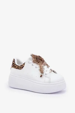 Sneakersy Damskie Na Platformie Z Panterką Białe Lerissna