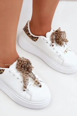 Sneakersy Damskie Na Platformie Z Panterką Białe Lerissna