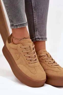 Sneakersy Damskie Na Platformie Big Star SS274762 Camel