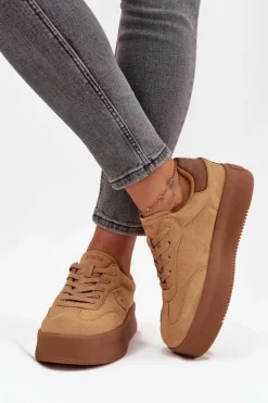 Sneakersy Damskie Na Platformie Big Star SS274762 Camel