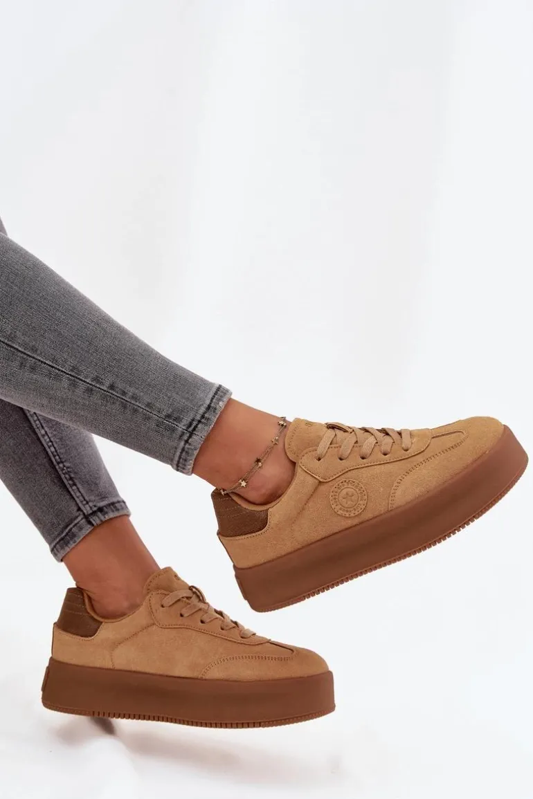 Sneakersy Damskie Na Platformie Big Star SS274762 Camel