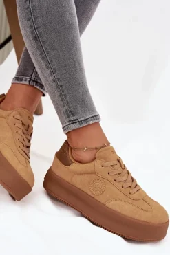 Sneakersy Damskie Na Platformie Big Star SS274762 Camel