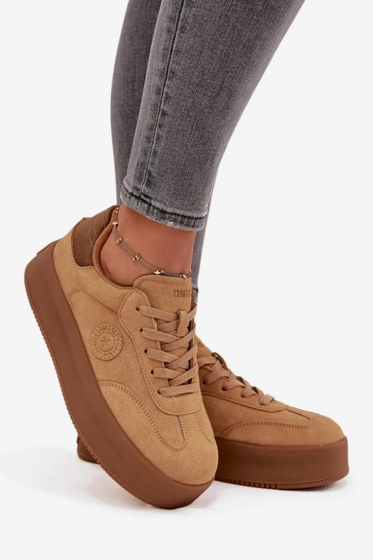 Sneakersy Damskie Na Platformie Big Star SS274762 Camel