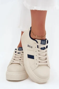 Sneakersy Damskie Na Platformie Big Star SS274347 Jasnobeżowe