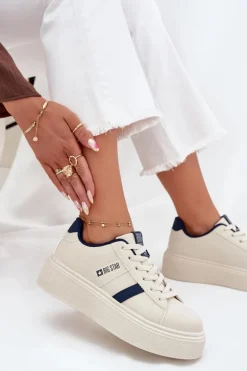 Sneakersy Damskie Na Platformie Big Star SS274347 Jasnobeżowe