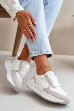 Sneakersy Damskie Na Platformie Z Eko Skóry Białe Issatta