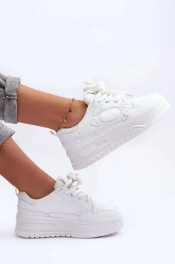 Sneakersy Damskie Na Platformie Białe Finos