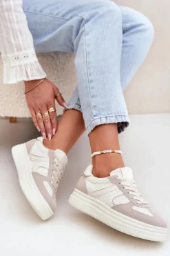 Sneakersy Damskie Na Platformie Beżowe Lesida