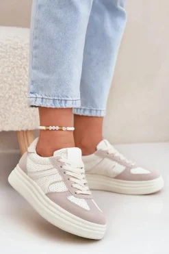 Sneakersy Damskie Na Platformie Beżowe Lesida