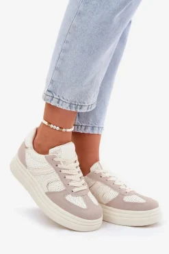 Sneakersy Damskie Na Platformie Beżowe Lesida