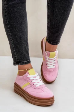 Sneakersy Damskie Na Platformie Różowe Dravinnia