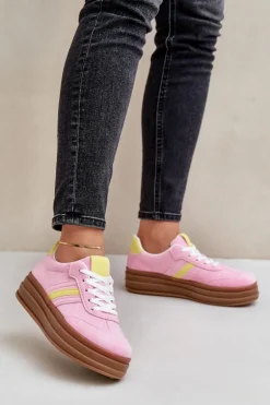 Sneakersy Damskie Na Platformie Różowe Dravinnia
