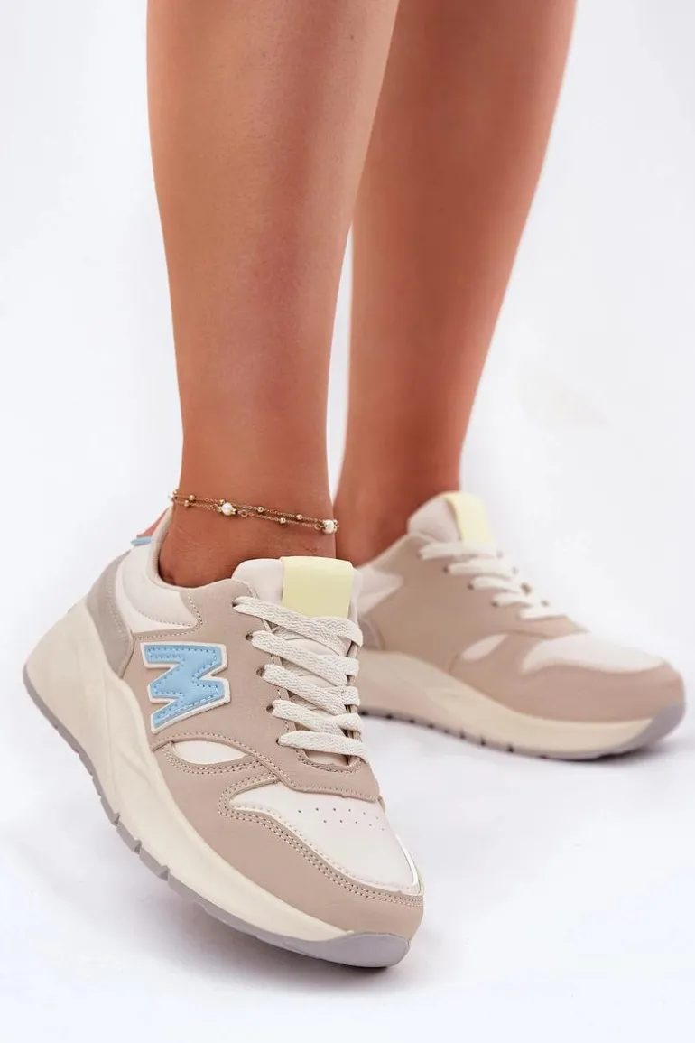 Sneakersy Damskie Na Platformie Beżowe Tenanela