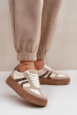 Sneakersy Damskie Na Platformie Beżowe Lesida