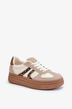 Sneakersy Damskie Na Platformie Beżowe Lesida
